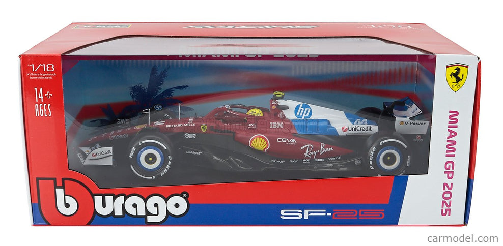 Ferrari F1 SF-25 Team Scuderia Ferrari HP N°44 Miami GP 2025 Lewis Hamilton 1:18 Bburago červená biela modrá