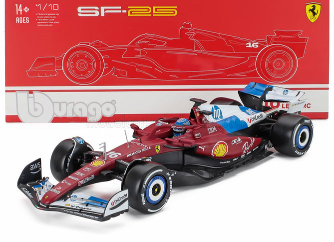 FERRARI | WITH SHOWCASE - F1  SF-25 TEAM SCUDERIA FERRARI N 16 MIAMI GP 2025 CHARLES LECLERC | RED WHITE BLUE