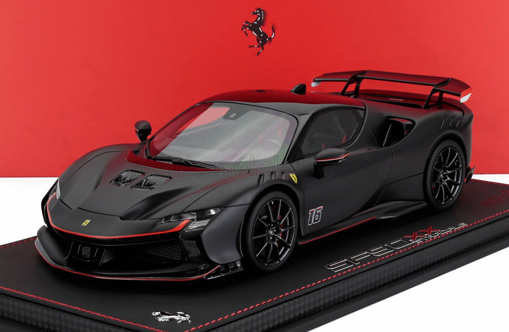 FERRARI | SF90 XX STRADALE N 16 PERSONAL CAR CHARLES LECLERC 2024 - CON VETRINA - WITH SHOWCASE | MATT BLACK RED