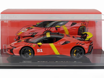 FERRARI | SF90 XX N 51 24h LE MANS WINNER LIVERY - CON VETRINA - WITH SHOWCASE - EXCLUSIVE CARMODEL | RED YELLOW
