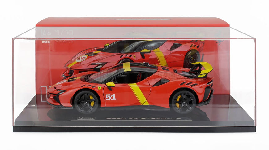 FERRARI | SF90 XX N 51 24h LE MANS WINNER LIVERY - CON VETRINA - WITH SHOWCASE - EXCLUSIVE CARMODEL | RED YELLOW