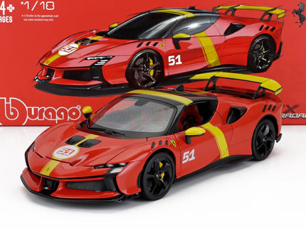 FERRARI | SF90 XX N 51 24h LE MANS WINNER LIVERY - CON VETRINA - WITH SHOWCASE - EXCLUSIVE CARMODEL | RED YELLOW