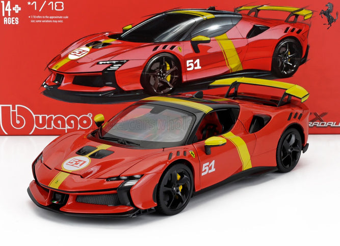 FERRARI | SF90 XX N 51 24h LE MANS WINNER LIVERY - CON VETRINA - WITH SHOWCASE - EXCLUSIVE CARMODEL | RED YELLOW