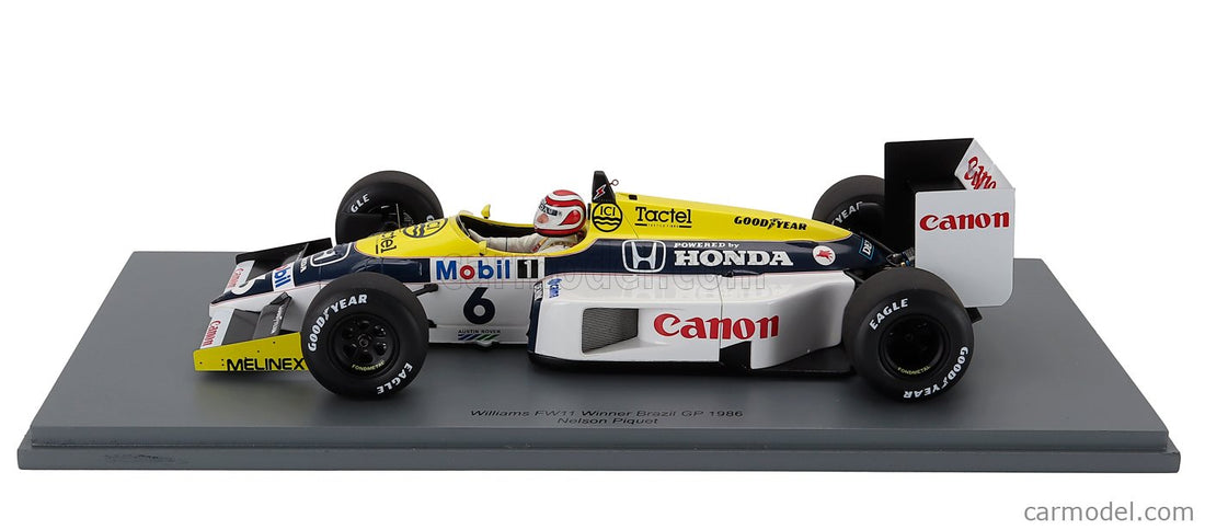 Williams F1 FW11 Honda Team Williams N°6 Víťaz Brazilian GP 1986 Nelson Piquet 1:18 Spark Model modrá žltá biela