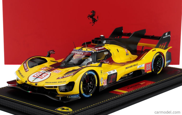 Ferrari 499P 3.0L Turbo V6 Team AF Corse N°83 Víťaz 24h Le Mans 2025 Robert Kubica - Phil Hanson - Yifei YE 1:18 BBR Models žltá červená čierna