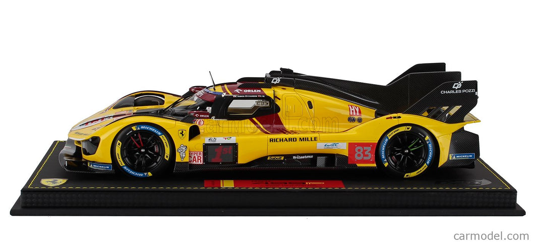Ferrari 499P 3.0L Turbo V6 Team AF Corse N°83 Víťaz 24h Le Mans 2025 Robert Kubica - Phil Hanson - Yifei YE 1:18 BBR Models žltá červená čierna