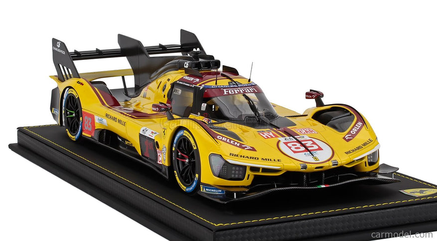 Ferrari 499P 3.0L Turbo V6 Team AF Corse N°83 Víťaz 24h Le Mans 2025 Robert Kubica - Phil Hanson - Yifei YE 1:18 BBR Models žltá červená čierna