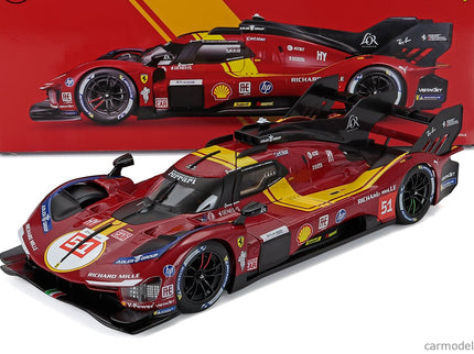 Ferrari 499P 3.0L Turbo V6 Team Ferrari AF Corse N°51 3. Miesto 24h Le Mans 2025 Alessandro Pier Guidi - James Calado - Antonio Giovinazzi 1:18 Bburago červená žltá čierna