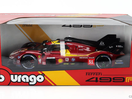 Ferrari 499P 3.0L Turbo V6 Team Ferrari AF Corse N°51 3. Miesto 24h Le Mans 2025 Alessandro Pier Guidi - James Calado - Antonio Giovinazzi 1:18 Bburago červená žltá čierna