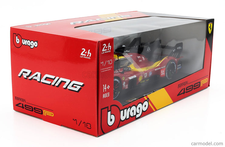 Ferrari 499P 3.0L Turbo V6 Team Ferrari AF Corse N°51 3. Miesto 24h Le Mans 2025 Alessandro Pier Guidi - James Calado - Antonio Giovinazzi 1:18 Bburago červená žltá čierna