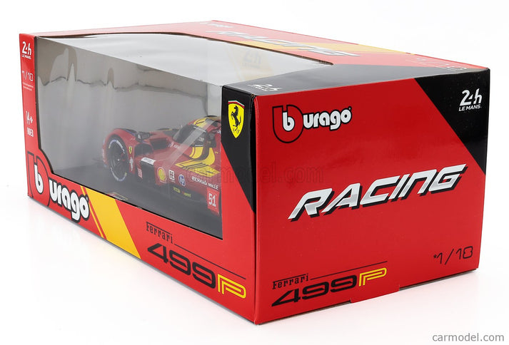 Ferrari 499P 3.0L Turbo V6 Team Ferrari AF Corse N°51 3. Miesto 24h Le Mans 2025 Alessandro Pier Guidi - James Calado - Antonio Giovinazzi 1:18 Bburago červená žltá čierna