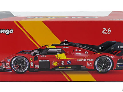 Ferrari 499P 3.0L Turbo V6 Team Ferrari AF Corse N°51 3. Miesto 24h Le Mans 2025 Alessandro Pier Guidi - James Calado - Antonio Giovinazzi 1:18 Bburago červená žltá čierna