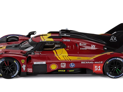 Ferrari 499P 3.0L Turbo V6 Team Ferrari AF Corse N°51 3. Miesto 24h Le Mans 2025 Alessandro Pier Guidi - James Calado - Antonio Giovinazzi 1:18 Bburago červená žltá čierna