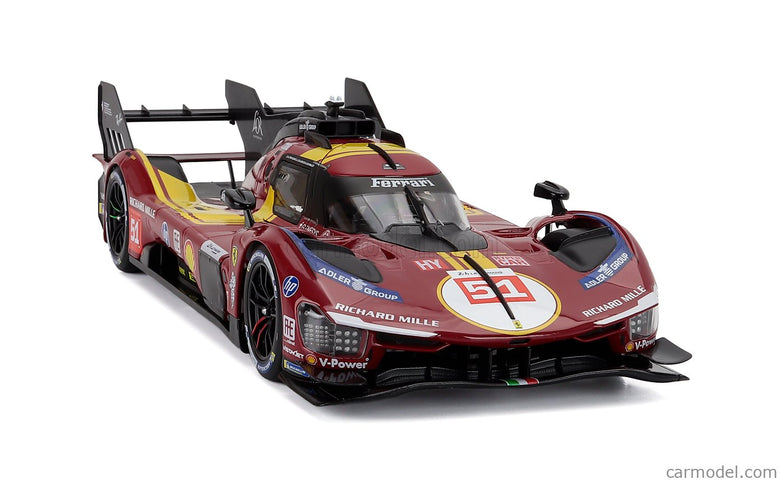 Ferrari 499P 3.0L Turbo V6 Team Ferrari AF Corse N°51 3. Miesto 24h Le Mans 2025 Alessandro Pier Guidi - James Calado - Antonio Giovinazzi 1:18 Bburago červená žltá čierna
