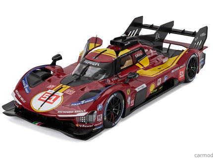 Ferrari 499P 3.0L Turbo V6 Team Ferrari AF Corse N°51 3. Miesto 24h Le Mans 2025 Alessandro Pier Guidi - James Calado - Antonio Giovinazzi 1:18 Bburago červená žltá čierna