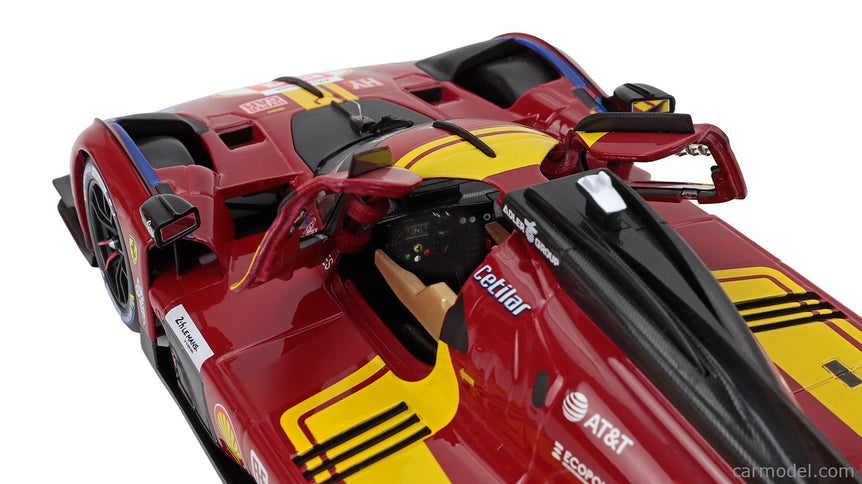 Ferrari 499P 3.0L Turbo V6 Team Ferrari AF Corse N°51 3. Miesto 24h Le Mans 2025 Alessandro Pier Guidi - James Calado - Antonio Giovinazzi 1:18 Bburago červená žltá čierna