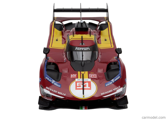 Ferrari 499P 3.0L Turbo V6 Team Ferrari AF Corse N°51 3. Miesto 24h Le Mans 2025 Alessandro Pier Guidi - James Calado - Antonio Giovinazzi 1:18 Bburago červená žltá čierna