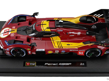 Ferrari 499P 3.0L Turbo V6 Team Ferrari AF Corse N°51 3. Miesto 24h Le Mans 2025 Alessandro Pier Guidi - James Calado - Antonio Giovinazzi 1:18 Bburago červená žltá čierna