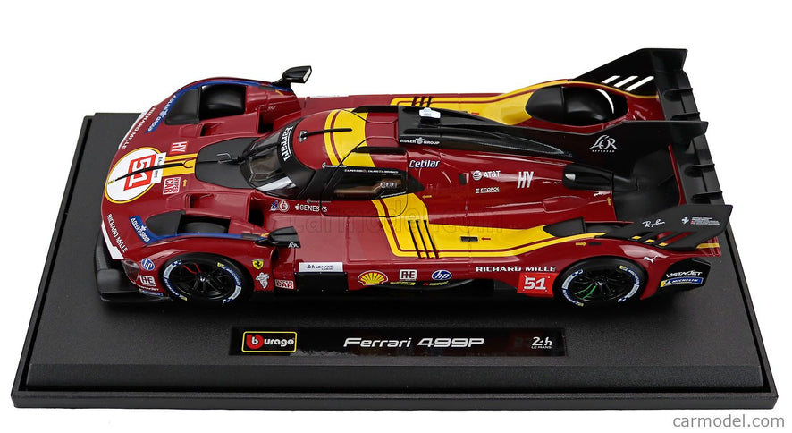Ferrari 499P 3.0L Turbo V6 Team Ferrari AF Corse N°51 3. Miesto 24h Le Mans 2025 Alessandro Pier Guidi - James Calado - Antonio Giovinazzi 1:18 Bburago červená žltá čierna