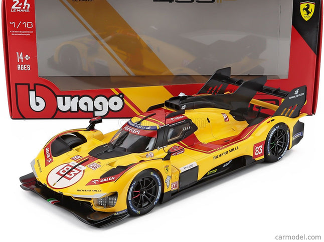 Ferrari 499P 3.0L Turbo V6 Team AF Corse N°83 Víťaz 24h Le Mans 2025 Robert Kubica - Phil Hanson - Yifei YE 1:18 Bburago žltá červená