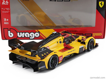 Ferrari 499P 3.0L Turbo V6 Team AF Corse N°83 Víťaz 24h Le Mans 2025 Robert Kubica - Phil Hanson - Yifei YE 1:18 Bburago žltá červená