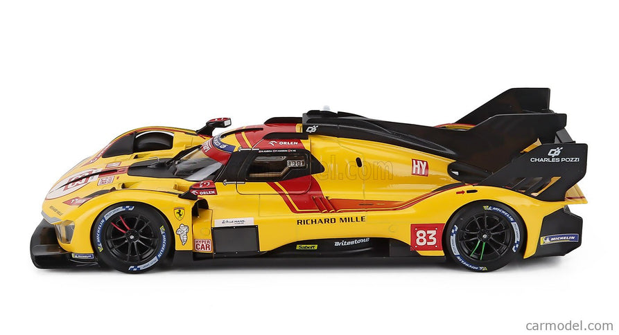 Ferrari 499P 3.0L Turbo V6 Team AF Corse N°83 Víťaz 24h Le Mans 2025 Robert Kubica - Phil Hanson - Yifei YE 1:18 Bburago žltá červená