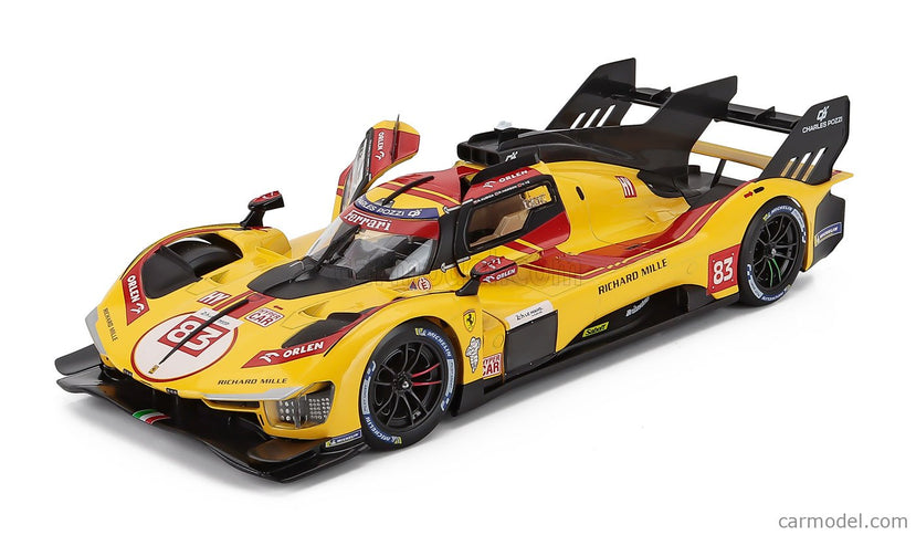 Ferrari 499P 3.0L Turbo V6 Team AF Corse N°83 Víťaz 24h Le Mans 2025 Robert Kubica - Phil Hanson - Yifei YE 1:18 Bburago žltá červená