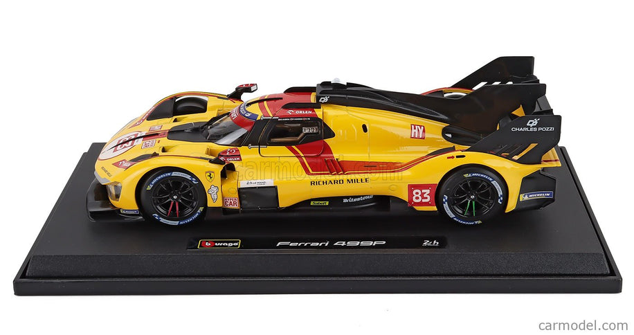 Ferrari 499P 3.0L Turbo V6 Team AF Corse N°83 Víťaz 24h Le Mans 2025 Robert Kubica - Phil Hanson - Yifei YE 1:18 Bburago žltá červená