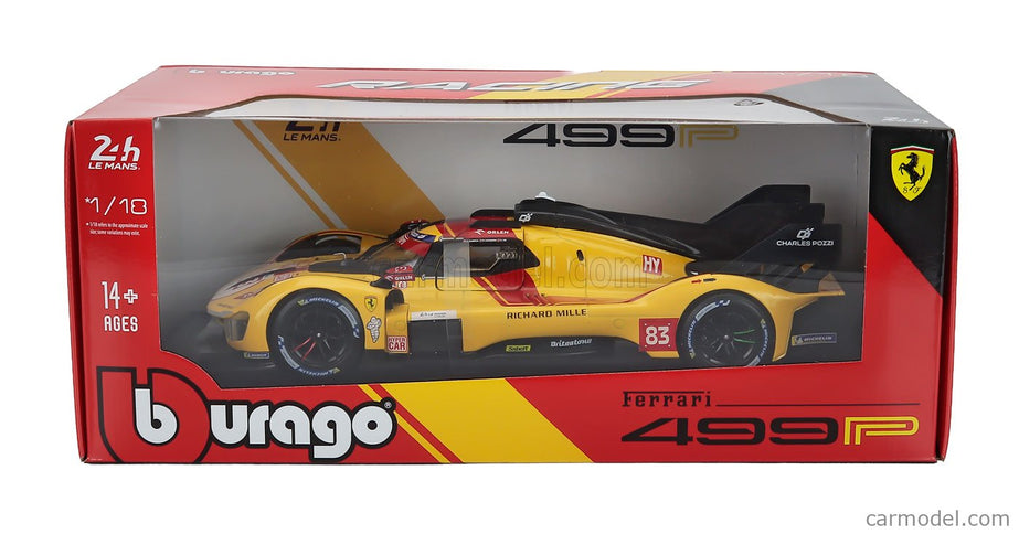 Ferrari 499P 3.0L Turbo V6 Team AF Corse N°83 Víťaz 24h Le Mans 2025 Robert Kubica - Phil Hanson - Yifei YE 1:18 Bburago žltá červená