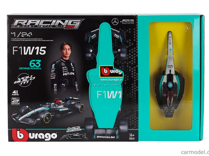 Mercedes Benz F1 W15 EQ Performance Team AMG Petronas Motorsport N°63 Sezóna 2024 George Russell 1:24 Bburago čierna strieborná zelená