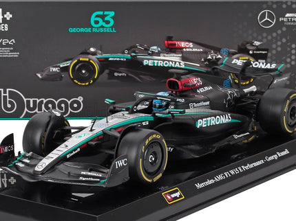 MERCEDES GP | F1  W15 EQ PERFORMANCE TEAM AMG PETRONAS MOTORSPORT N 63 SEASON 2024 GEORGE RUSSELL - WITH PILOT AND SHOWCASE | BLACK SILVER GREEN