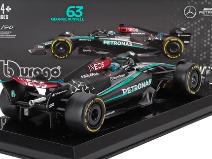 MERCEDES GP | F1  W15 EQ PERFORMANCE TEAM AMG PETRONAS MOTORSPORT N 63 SEASON 2024 GEORGE RUSSELL - WITH PILOT AND SHOWCASE | BLACK SILVER GREEN