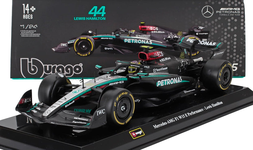 MERCEDES GP | F1  W15 EQ PERFORMANCE TEAM AMG PETRONAS MOTORSPORT N 44 SEASON 2024 LEWIS HAMILTON - WITH PILOT AND SHOWCASE | BLACK SILVER GREEN