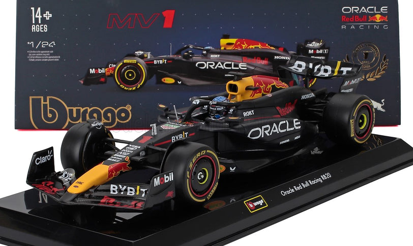 RED BULL | F1  RB20 TEAM ORACLE RED BULL RACING N 1 WORLD CHAMPION SEASON 2024 MAX VERSTAPPEN - WITH PILOT AND SHOWCASE | BLUE YELLOW RED