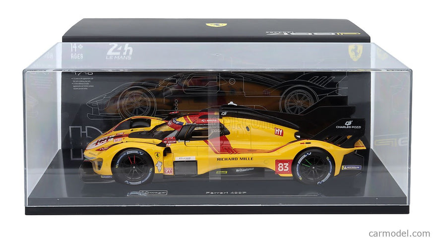 Ferrari 499P 3.0L Turbo V6 Team AF Corse N°83 Víťaz 24h Le Mans 2025 Robert Kubica - Phil Hanson - Yifei YE 1:18 Bburago žltá červená