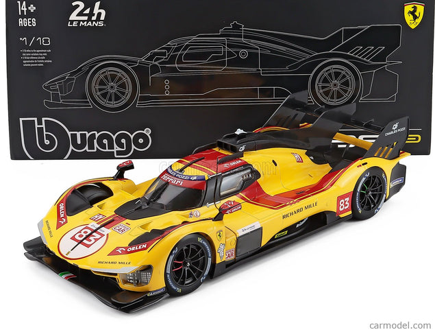 Ferrari 499P 3.0L Turbo V6 Team AF Corse N°83 Víťaz 24h Le Mans 2025 Robert Kubica - Phil Hanson - Yifei YE 1:18 Bburago žltá červená
