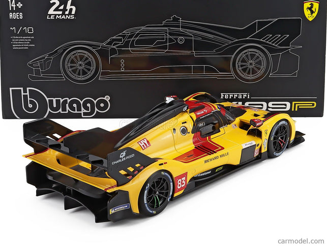 Ferrari 499P 3.0L Turbo V6 Team AF Corse N°83 Víťaz 24h Le Mans 2025 Robert Kubica - Phil Hanson - Yifei YE 1:18 Bburago žltá červená