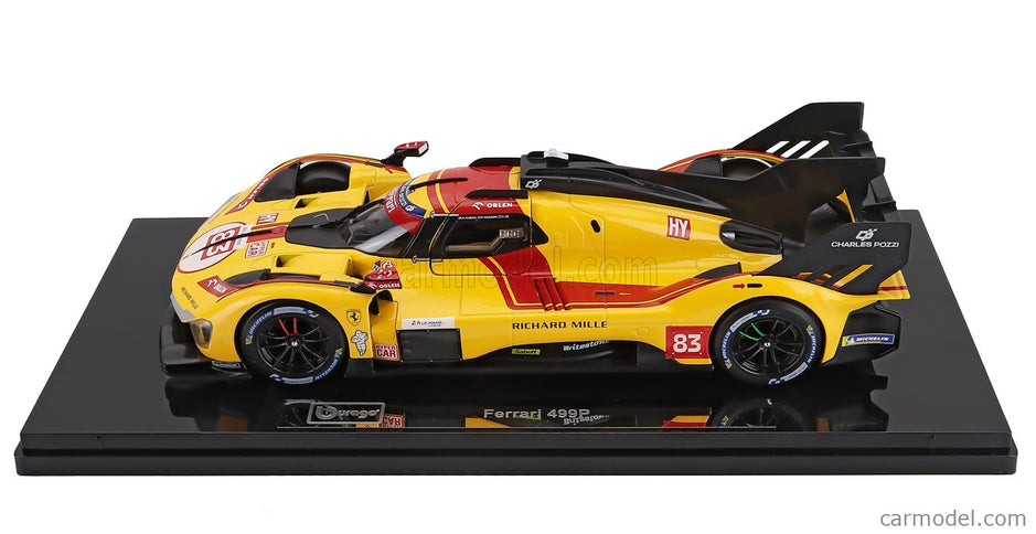 Ferrari 499P 3.0L Turbo V6 Team AF Corse N°83 Víťaz 24h Le Mans 2025 Robert Kubica - Phil Hanson - Yifei YE 1:18 Bburago žltá červená