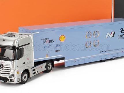 MERCEDES BENZ | ACTROS MP4 1851 BIGSPACE TRUCK - CAR TRANSPORTER TEAM HYUNDAI TEAM SHELL MOBIS WRT RALLY 2024 | LIGHT BLUE WHITE