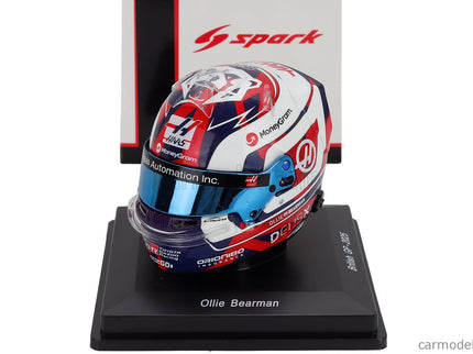 Bell Helmet Helma F1 Oliver Bearman Team Moneygram Haas N°87 British GP 2025 1:5 Spark Model biela čierna červená