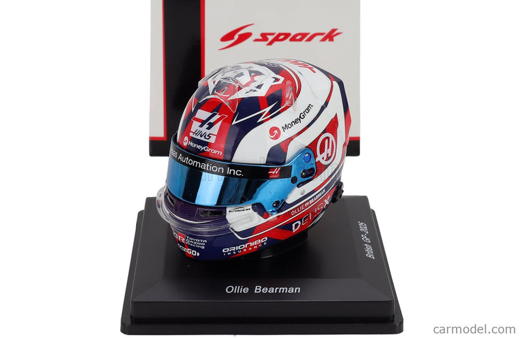 Bell Helmet Helma F1 Oliver Bearman Team Moneygram Haas N°87 British GP 2025 1:5 Spark Model biela čierna červená