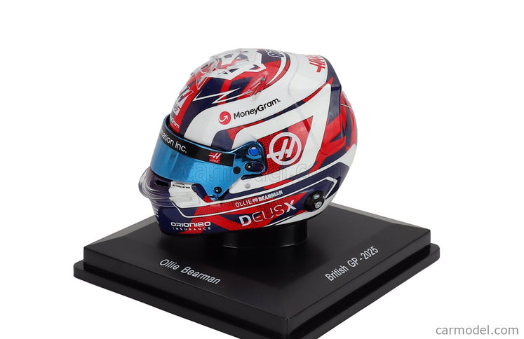 Bell Helmet Helma F1 Oliver Bearman Team Moneygram Haas N°87 British GP 2025 1:5 Spark Model biela čierna červená