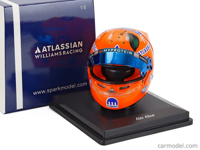 Bell Helmet Helma F1 Alex Albon Team Atlassian Williams Racing N°23 Miami GP 2025 1:5 Spark Model oranžová