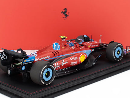 FERRARI | F1  SF-24 TEAM SCUDERIA FERRARI N 55 5th MIAMI GP 2024 CARLOS SAINZ - CON VETRINA - WITH SHOWCASE | RED LIGHT BLUE