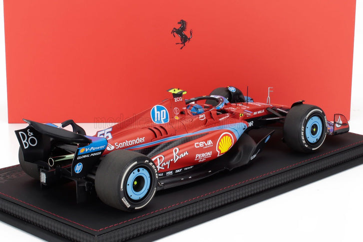 FERRARI | F1  SF-24 TEAM SCUDERIA FERRARI N 55 5th MIAMI GP 2024 CARLOS SAINZ - CON VETRINA - WITH SHOWCASE | RED LIGHT BLUE