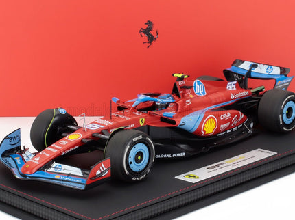 FERRARI | F1  SF-24 TEAM SCUDERIA FERRARI N 55 5th MIAMI GP 2024 CARLOS SAINZ - CON VETRINA - WITH SHOWCASE | RED LIGHT BLUE