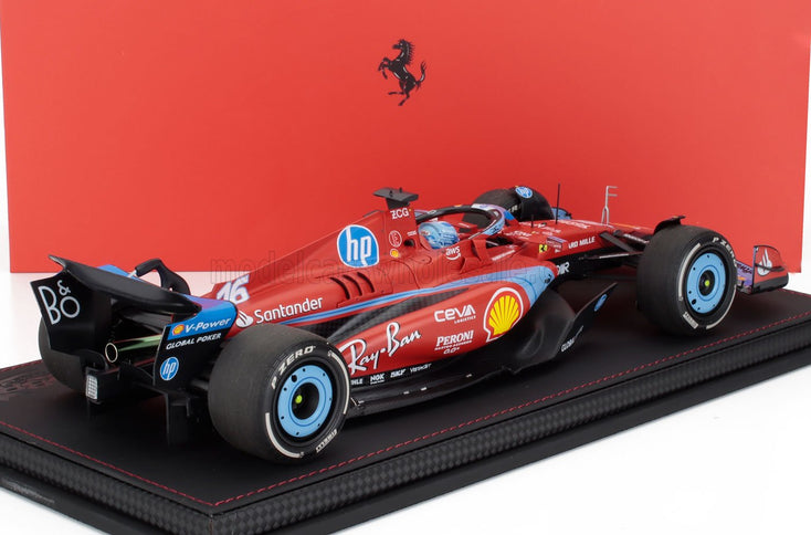 FERRARI | F1  SF-24 TEAM SCUDERIA FERRARI N 16 3rd MIAMI GP 2024 CHARLES LECLERC - CON VETRINA - WITH SHOWCASE | RED LIGHT BLUE