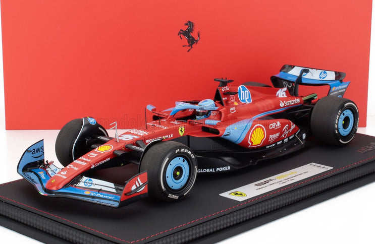 FERRARI | F1  SF-24 TEAM SCUDERIA FERRARI N 16 3rd MIAMI GP 2024 CHARLES LECLERC - CON VETRINA - WITH SHOWCASE | RED LIGHT BLUE