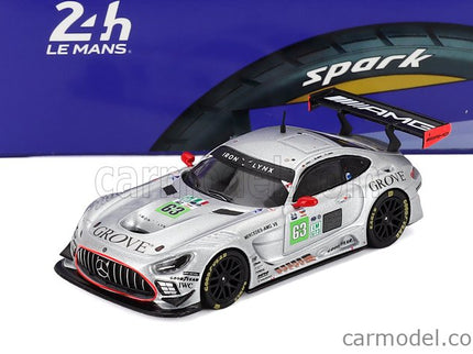 Mercedes Benz AMG GT3 EVO 6.2L V8 Team Iron Lynx N°63 24h Le Mans 2025 Brenton Grove - Stephen Grove - Luca Stolz 1:64 Spark Model strieborná
