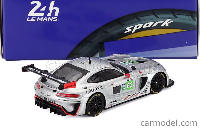 Mercedes Benz AMG GT3 EVO 6.2L V8 Team Iron Lynx N°63 24h Le Mans 2025 Brenton Grove - Stephen Grove - Luca Stolz 1:64 Spark Model strieborná